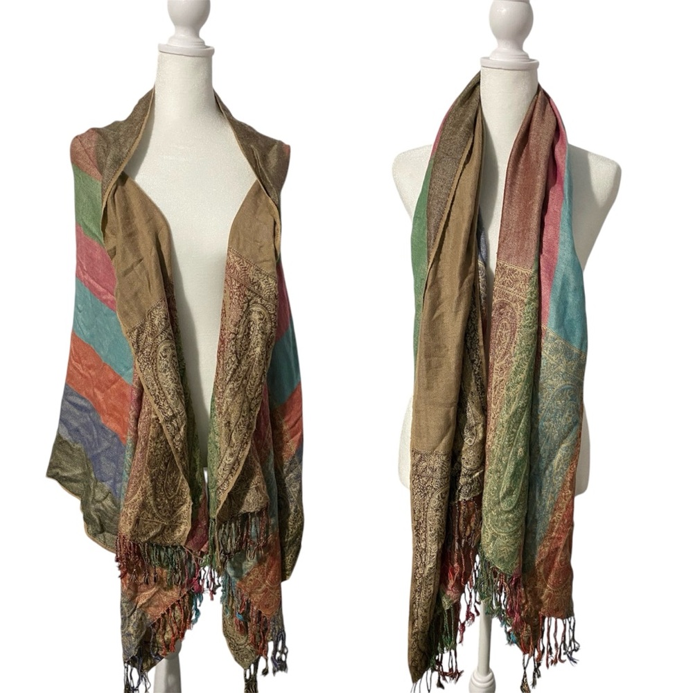 Large Multicolor Fringed Scarf/Wrap/Shawl